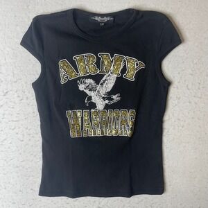 Choppers Culture Army Warriors Graphic T Shirt Black‎ Glitter Eagle Womens L